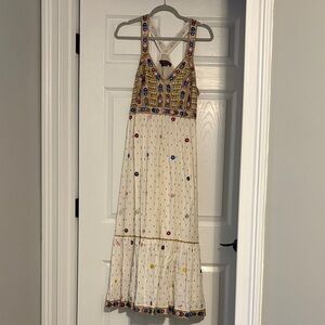 Anthropologie Cream Maxi Dress with Colorful Embroidery